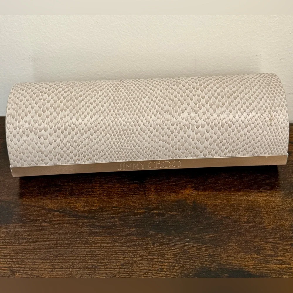 Authentic Jimmy Choo Cream Snake Magnetic Eyeglass Case New Cloth Gold Trim
